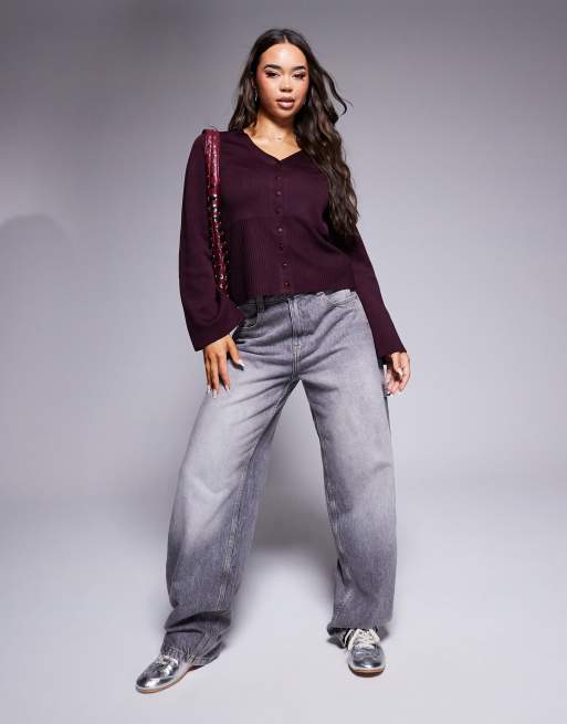 ASOS DESIGN - Cardigan in maglia compatta bordeaux stretto in vita, 2 di 4