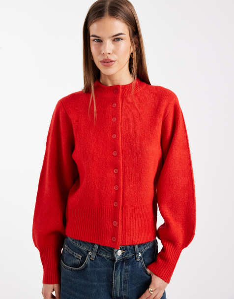 ASOS DESIGN - Cardigan in maglia compatta soffice rosso con maniche strutturate - view 1