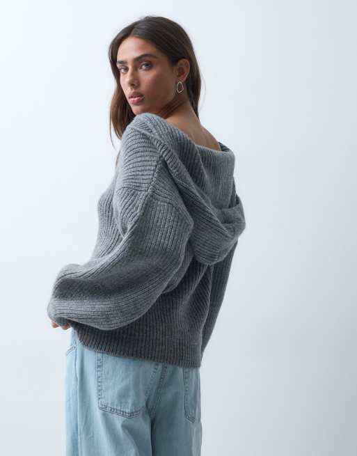ASOS DESIGN cardigan in maglia con cappuccio grigio mélange, 5 di 5