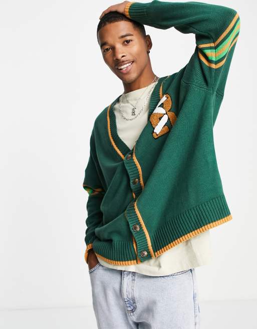 ASOS DESIGN - Cardigan in maglia con ricamo verde
