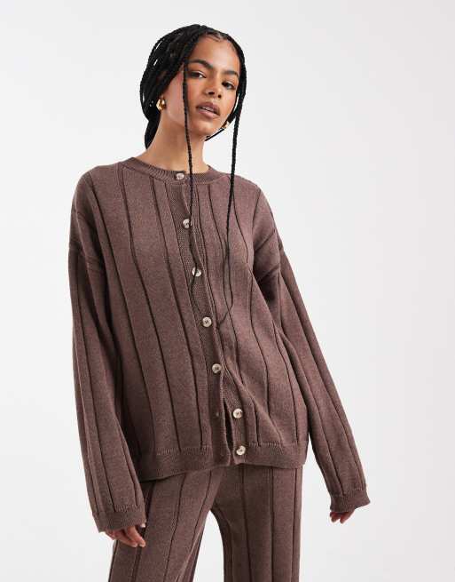 ASOS DESIGN - Cardigan in maglia di cotone color mocha in coordinato
