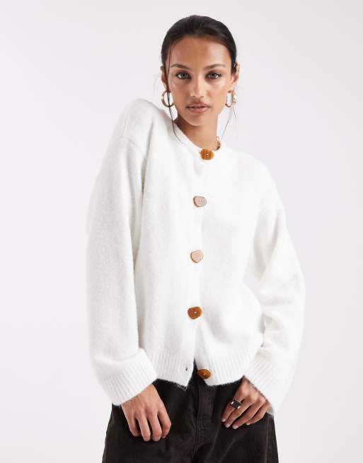 ASOS DESIGN - Cardigan in maglia di misto lana con bottoni decorati