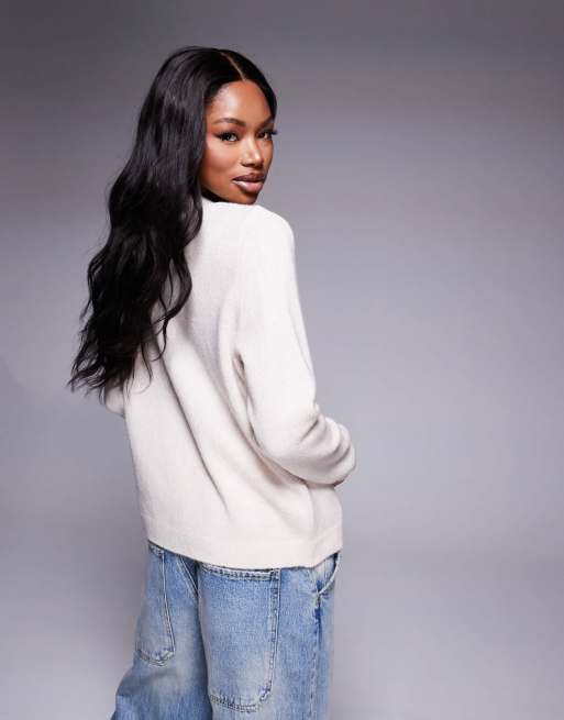 ASOS DESIGN - Cardigan in maglia écru morbido oversize allacciato sul davanti, 3 di 4