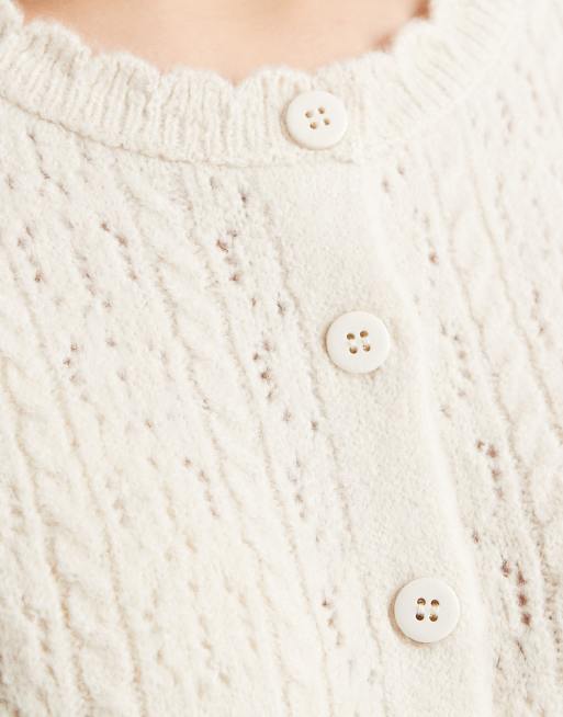 ASOS DESIGN - Cardigan in maglia effetto pizzo écru, 4 di 4
