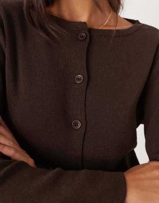 ASOS DESIGN - Cardigan in maglia marrone in coordinato, 2 di 4