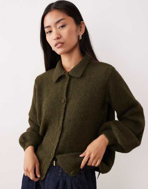 ASOS DESIGN - Cardigan in maglia misto lana kaki - view 1