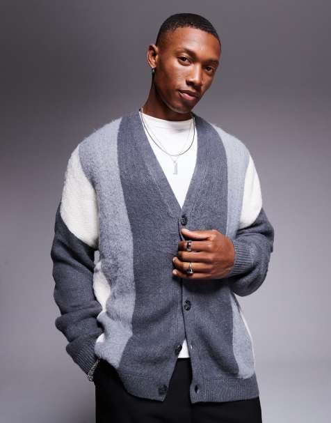 ASOS DESIGN - Cardigan in maglia oversize squadrato grigio con motivo color block - view 1