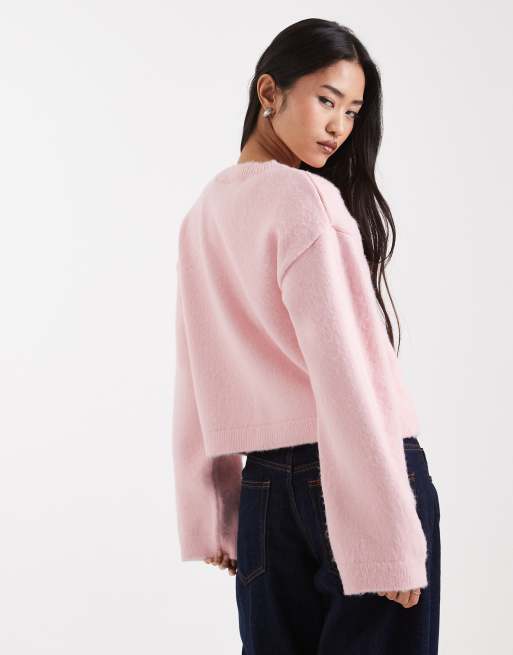 ASOS DESIGN - Cardigan in maglia rosa spazzolata, 2 di 4