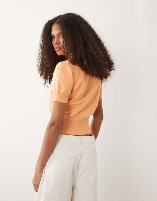 ASOS DESIGN - Cardigan in maglia sottile color pesca con scollo a V, 4 di 4