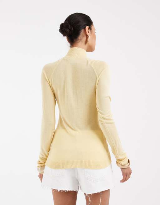 ASOS DESIGN - Cardigan in maglia sottile trasparente color latticello con collo a imbuto, 4 di 4