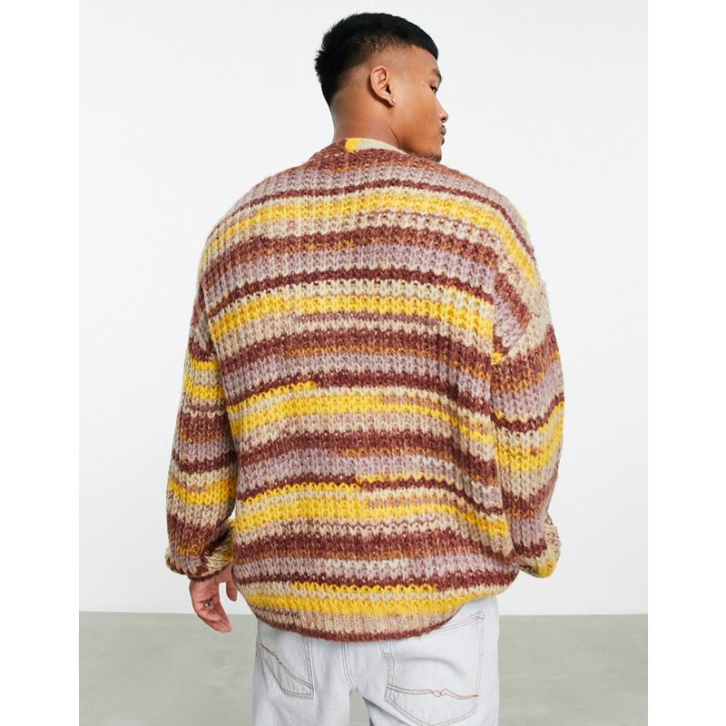 OKaRv Uomo DESIGN - Cardigan in maglia spessa a righe multicolore mélange