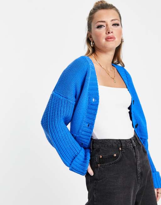 ASOS DESIGN - Cardigan in maglia spessa con maniche a coste blu