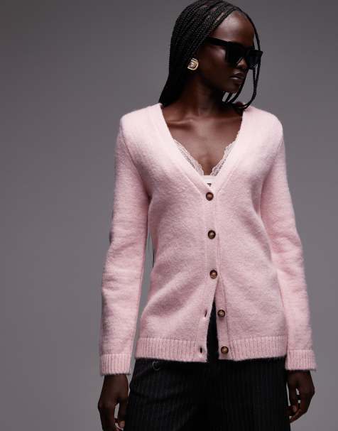 ASOS DESIGN - Cardigan in maglia strutturata rosa con spalline imbottite - view 1
