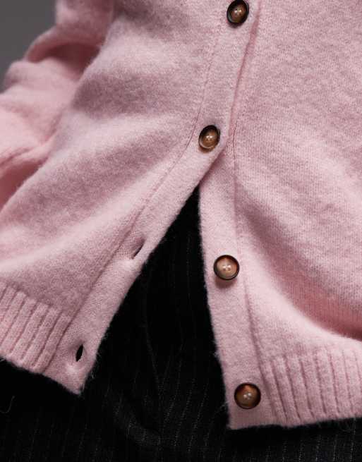 ASOS DESIGN - Cardigan in maglia strutturata rosa con spalline imbottite, 3 di 4