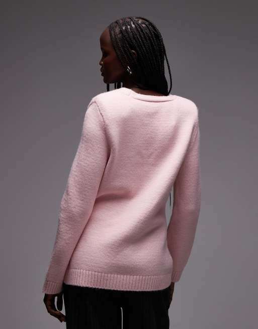 ASOS DESIGN - Cardigan in maglia strutturata rosa con spalline imbottite, 4 di 4