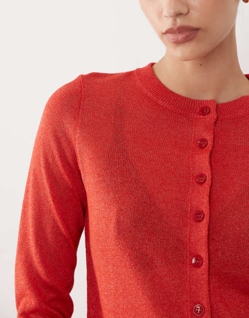 ASOS DESIGN - Cardigan in maglia trasparente rosso, 4 di 4