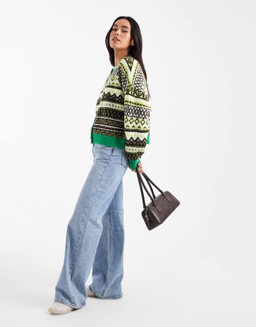 ASOS DESIGN - Cardigan in maglia verde con motivo Fair Isle, 4 di 4
