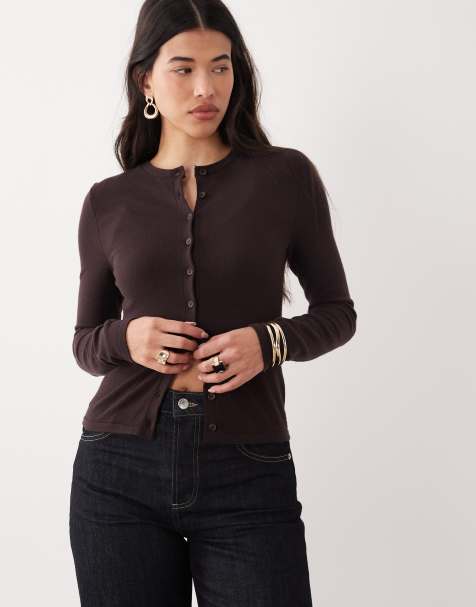 ASOS DESIGN - Cardigan in maglina marrone in coordinato - view 1