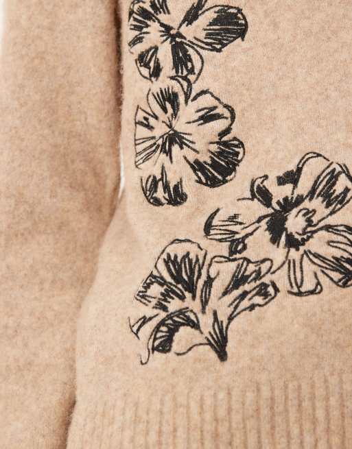 ASOS DESIGN - Cardigan in misto lana écru con fiori ricamati, 2 di 4