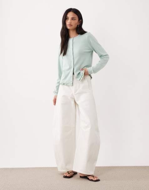 ASOS DESIGN - Cardigan in raso verde salvia con volant sul fondo - view 1