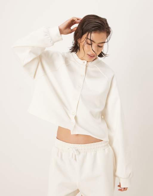 ASOS DESIGN - Cardigan in tessuto interlock color crema in coordinato