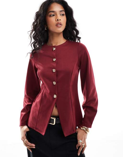 ASOS DESIGN - Cardigan in tessuto ponte bordeaux