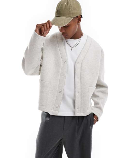 ASOS DESIGN - Cardigan in tessuto scuba grigio mélange oversize 