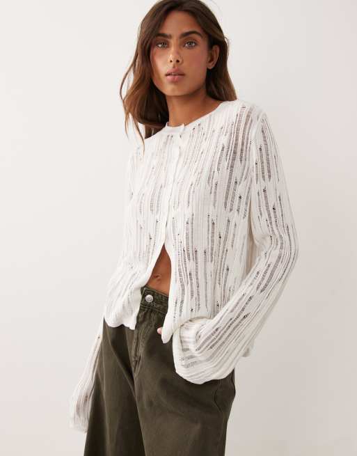 ASOS DESIGN cardigan lavorato a maglia a maniche lunghe color crema, 1 di 4