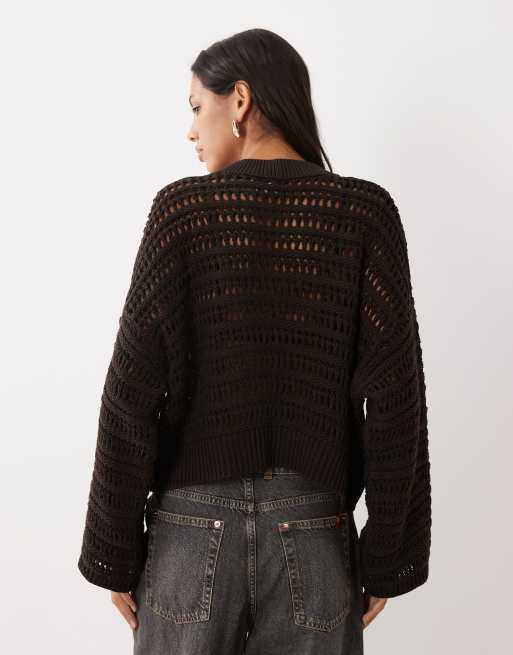 ASOS DESIGN cardigan lavorato a maglia con bottoni dorati marrone, 4 di 4