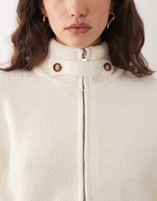 ASOS DESIGN - Cardigan lavorato a maglia écru con collo a imbuto, 3 di 4