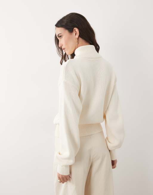 ASOS DESIGN - Cardigan lavorato a maglia écru con collo a imbuto, 4 di 4