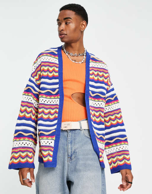 ASOS DESIGN - Cardigan lavorato all'uncinetto a righe multicolore