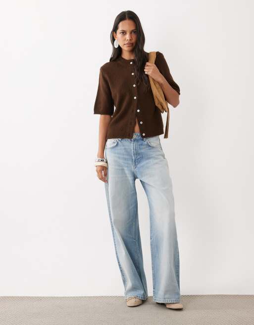 ASOS DESIGN - cárdigan ligero de manga corta y corte holgado en chocolate, 2 de 4