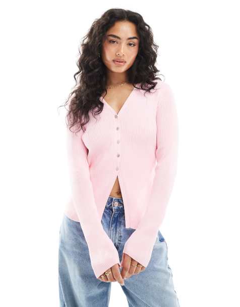 ASOS DESIGN - Cardigan liscio rosa con spacco sul davanti - view 1