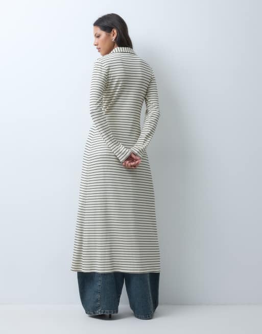 ASOS DESIGN cardigan lungo a coste con bottoni a righe crema e nere, 2 di 4