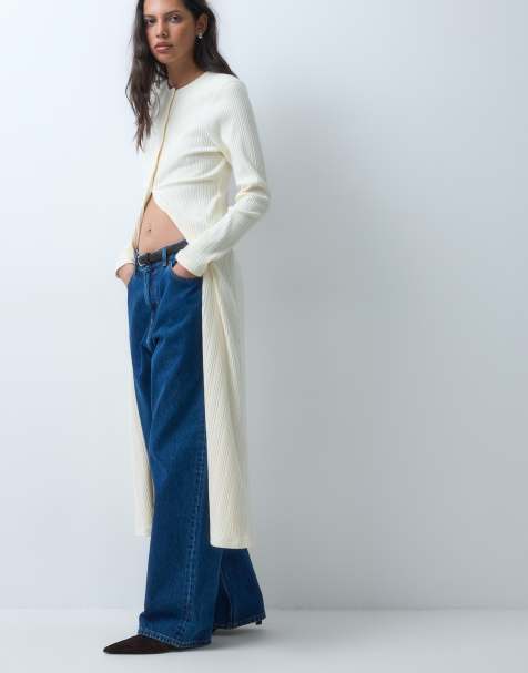 ASOS DESIGN cardigan lungo a coste con bottoni in ecru - view 1