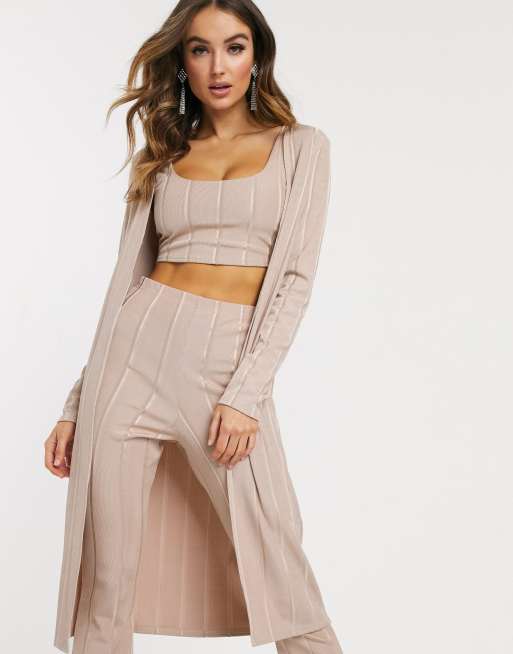 ASOS DESIGN - Coordinato tre pezzi in tessuto sinuoso a coste marrone chiaro, 3 di 4