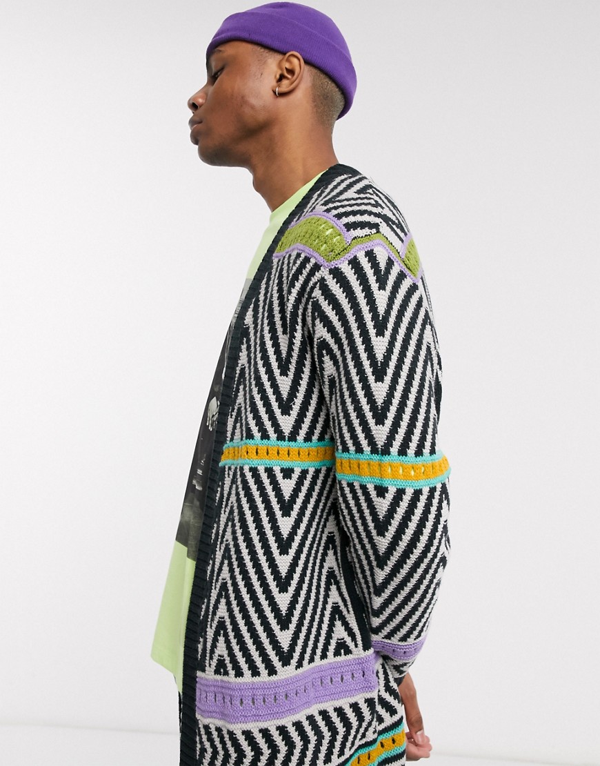 ASOS DESIGN - Cardigan lungo in maglia con design a zig-zag-Multicolore