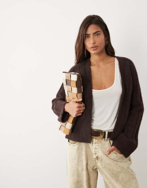 ASOS DESIGN - Cárdigan marrón chocolate sin cierres de canalé ancho - view 1