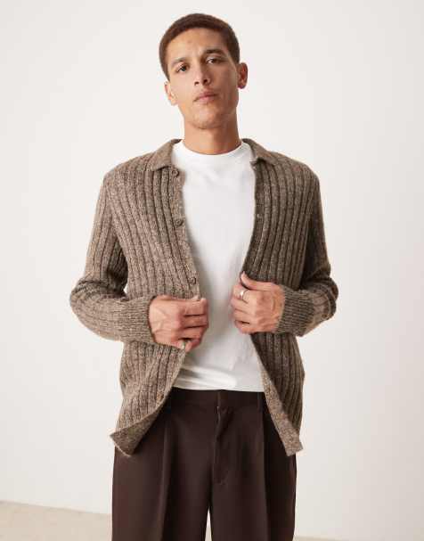 ASOS DESIGN - Cardigan marrone spazzolato in maglia a coste con colletto - view 1