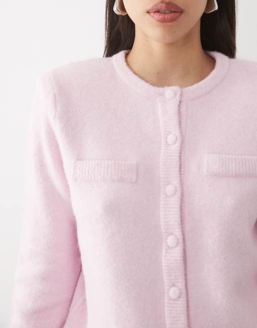 ASOS DESIGN cardigan med axelvaddar, boxig och strukturerad, rosa, 4 av 4