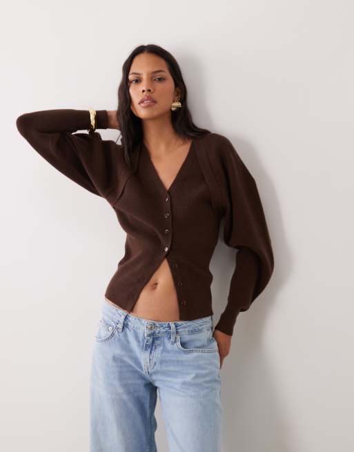 ASOS DESIGN cardigan med dobbeltlagsdetalje i chokolade, 2 af 4