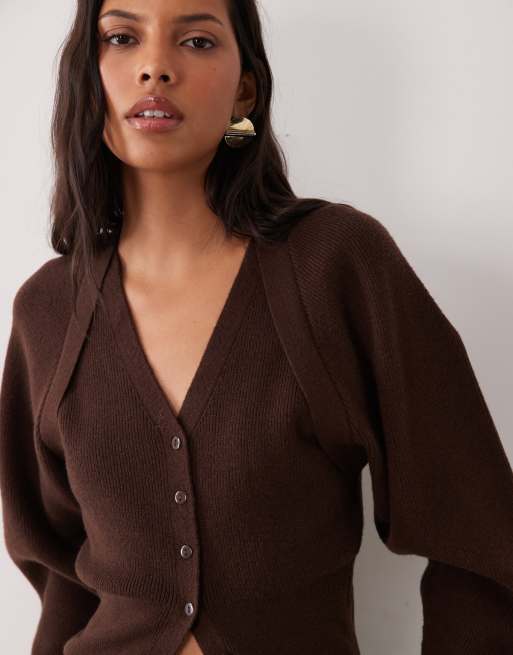 ASOS DESIGN cardigan med dobbeltlagsdetalje i chokolade, 4 af 4
