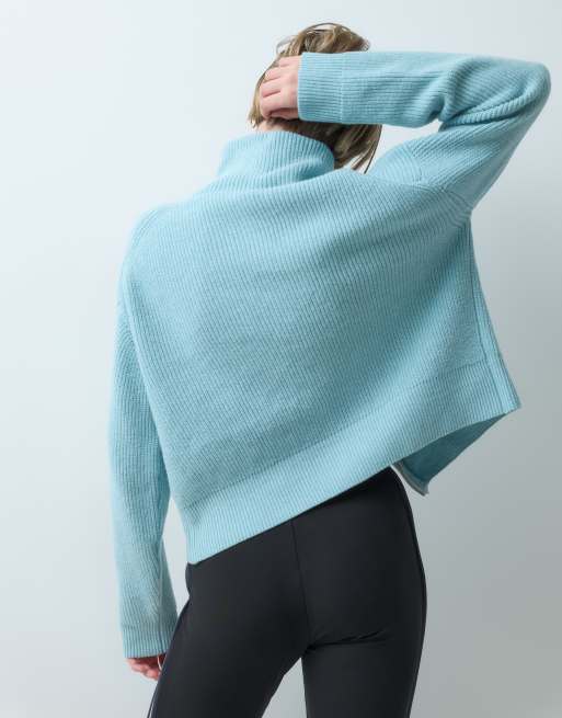 ASOS DESIGN cardigan med dubbeldragkedja och oversized krage i babyblå, 4 av 5