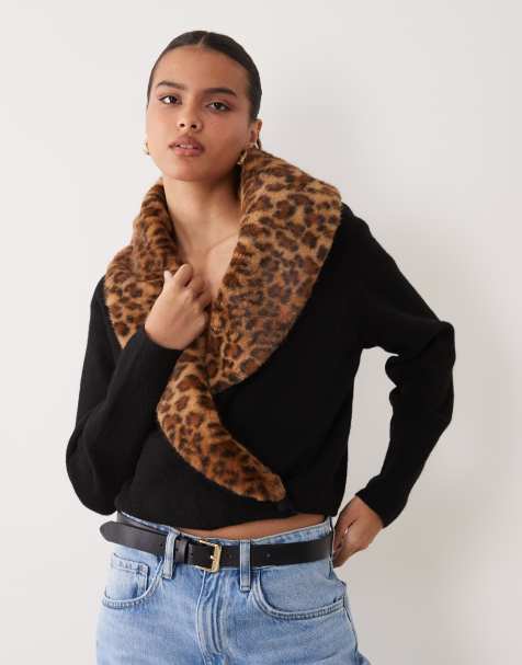 ASOS DESIGN cardigan med sjalskrave og slå om samt leopardkrave i imiteret pels i sort - view 1