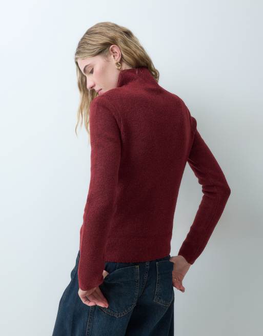 ASOS DESIGN cardigan med ståkrave og ribstrik i bordeaux, 4 af 4