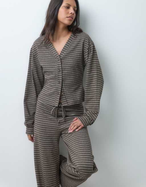 ASOS DESIGN cardigan med v-hals og ternet mønster som del af sæt i brun, 3 af 5