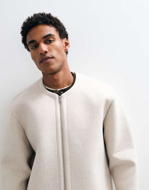 ASOS DESIGN Cardigan mit Reißverschluss, relaxed, aus strukturiertem Stoff in Beige, 4 von 5