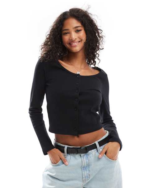 ASOS DESIGN - Cardigan nero a maniche lunghe con scollo rotondo - view 1
