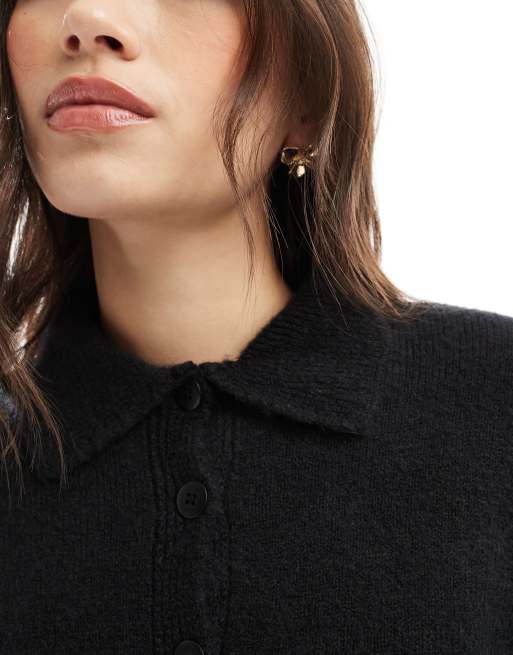 ASOS DESIGN - Cardigan nero con colletto e maniche a palloncino, 4 di 4